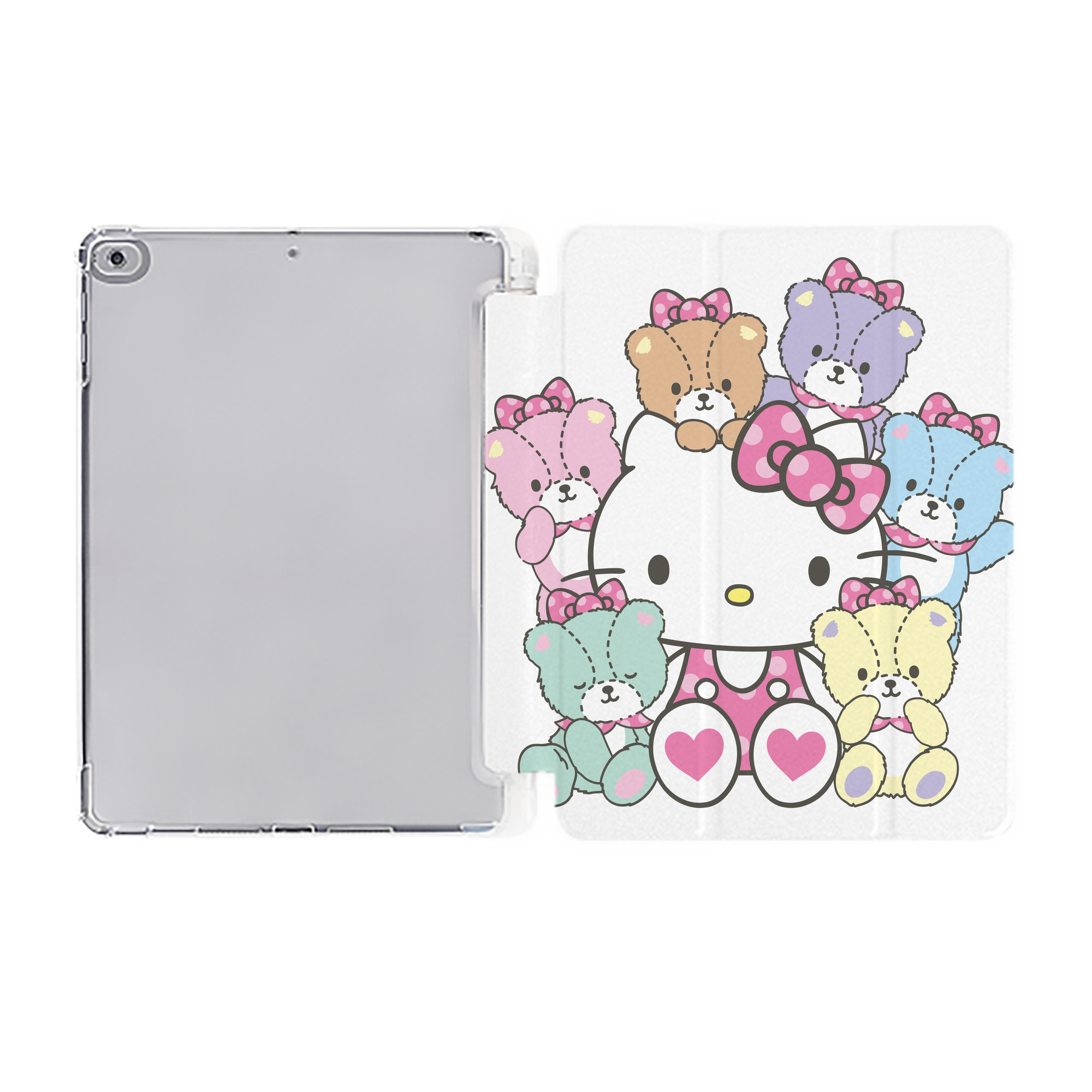 （画像用） Hello Kitty ハローキティ IPad ケース ペン収納付き 三つ折りスタンド PUレザー×シリコン 対応機種9.5/10.5/10.9インチ